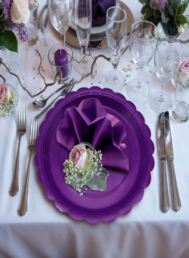 VEIZEDD 100Pcs Purple Party Supplies Including Scalloped Purple Paper Plates Napkins Serves 50,Disposable Party Dinnerware Set for Birthday Halloween Graduation - Image 4