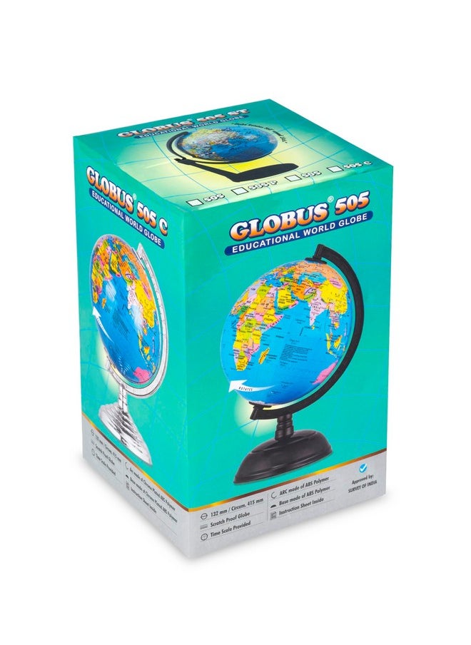 GLOBUS 505 5 Inches /12.8 Cm Diameter and 7.9 Inches /20 Cm Height Rotating World Globe With A.B.S Polymer Moulded Arc and Base Laminated Globe Surface with Time Scales and Informative Globe Reading