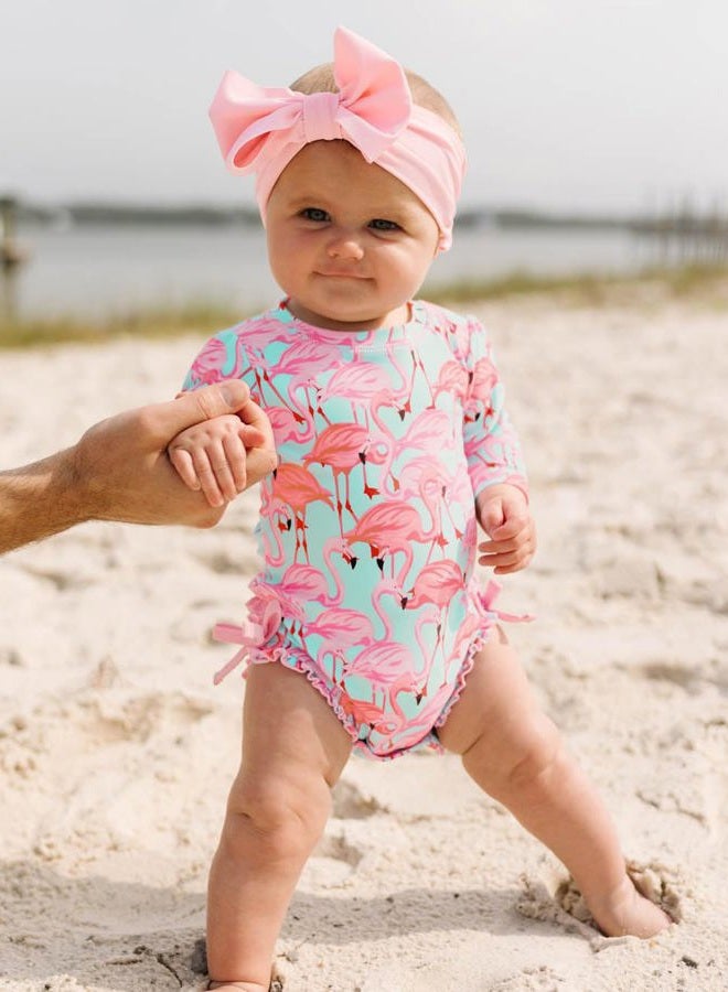 RuffleButts Baby/Toddler Girls Fab Flamingo One Piece Rash Guard - 3-6m - Image 3
