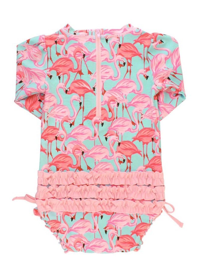 RuffleButts Baby/Toddler Girls Fab Flamingo One Piece Rash Guard - 3-6m - Image 4