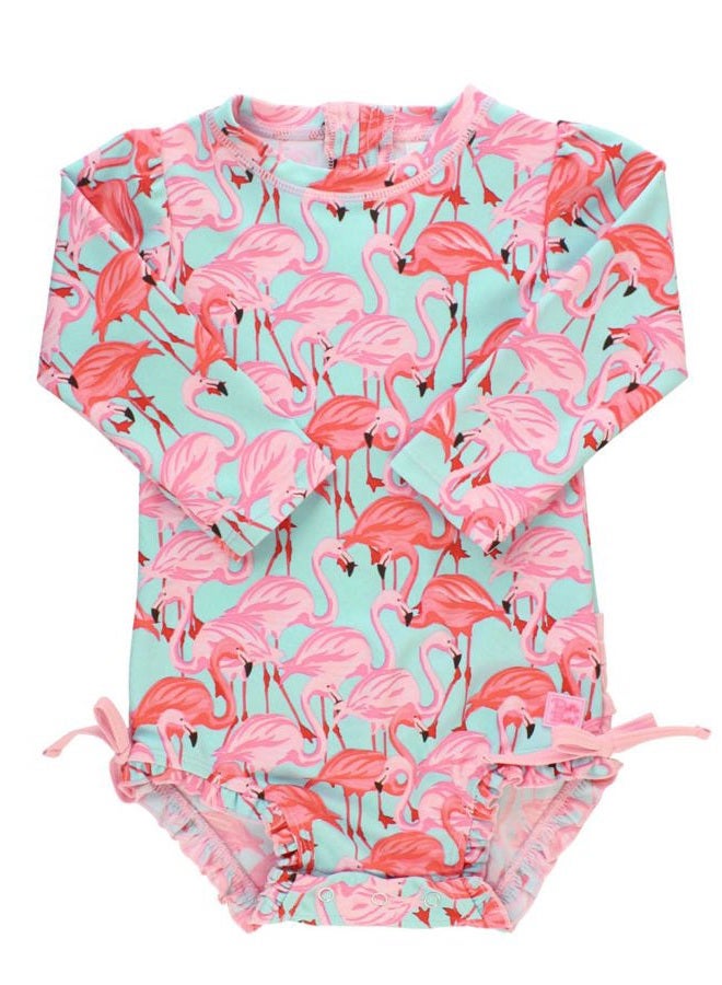 RuffleButts Baby/Toddler Girls Fab Flamingo One Piece Rash Guard - 3-6m - Image 1