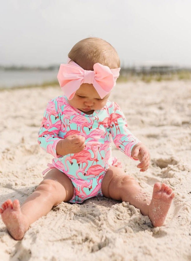 RuffleButts Baby/Toddler Girls Fab Flamingo One Piece Rash Guard - 3-6m - Image 2