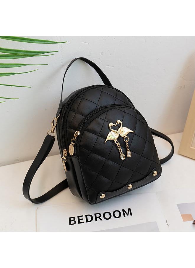 Arabest - Women Small Backpack Swan Pendant Embroidered Double Layer Mini Cute Travel Backpack for Girls Women Black Free Size - Image 1