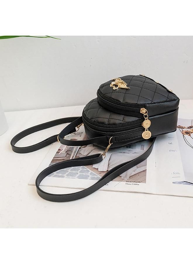 Arabest - Women Small Backpack Swan Pendant Embroidered Double Layer Mini Cute Travel Backpack for Girls Women Black Free Size - Image 1