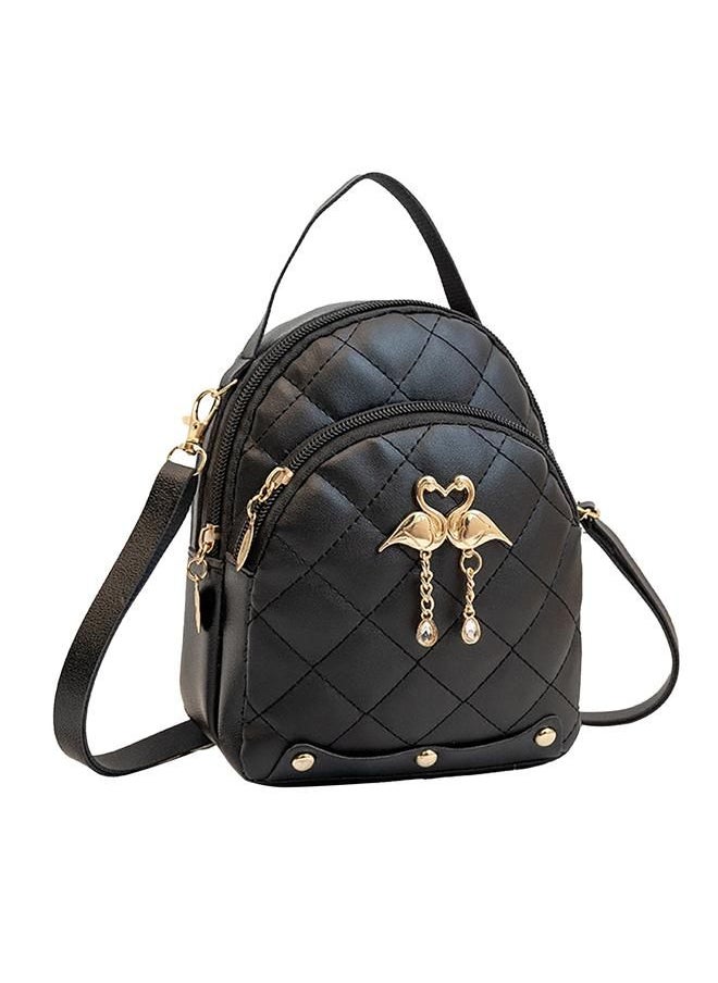 Arabest - Women Small Backpack Swan Pendant Embroidered Double Layer Mini Cute Travel Backpack for Girls Women Black Free Size - Image 1