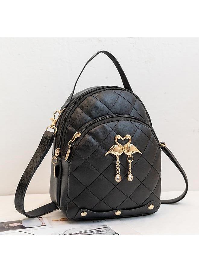 Arabest - Women Small Backpack Swan Pendant Embroidered Double Layer Mini Cute Travel Backpack for Girls Women Black Free Size - Image 1