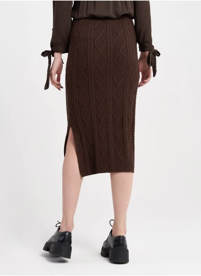 هايليز Women's Cable Knit Midi Skirt - Brown