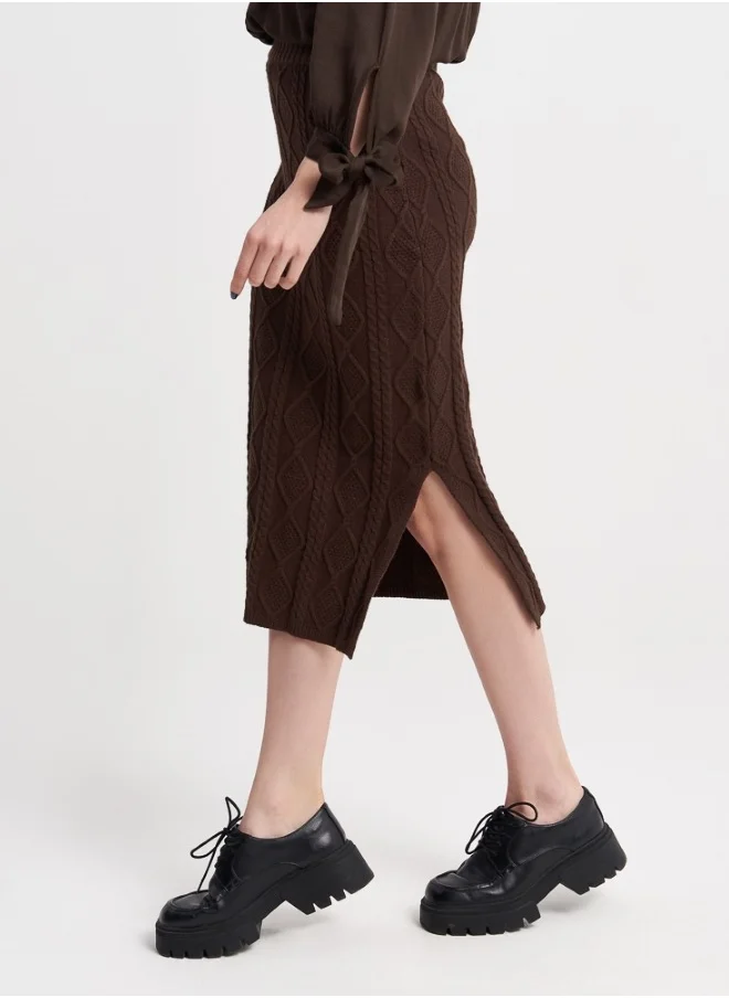 هايليز Women's Cable Knit Midi Skirt - Brown