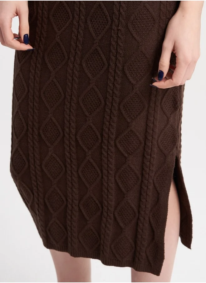 هايليز Women's Cable Knit Midi Skirt - Brown