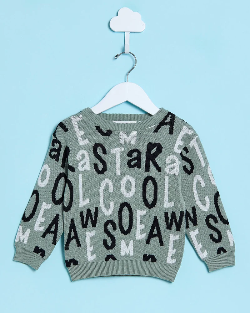 ردتاغ Infant Boys Green All Over Print Pullover Sweater
