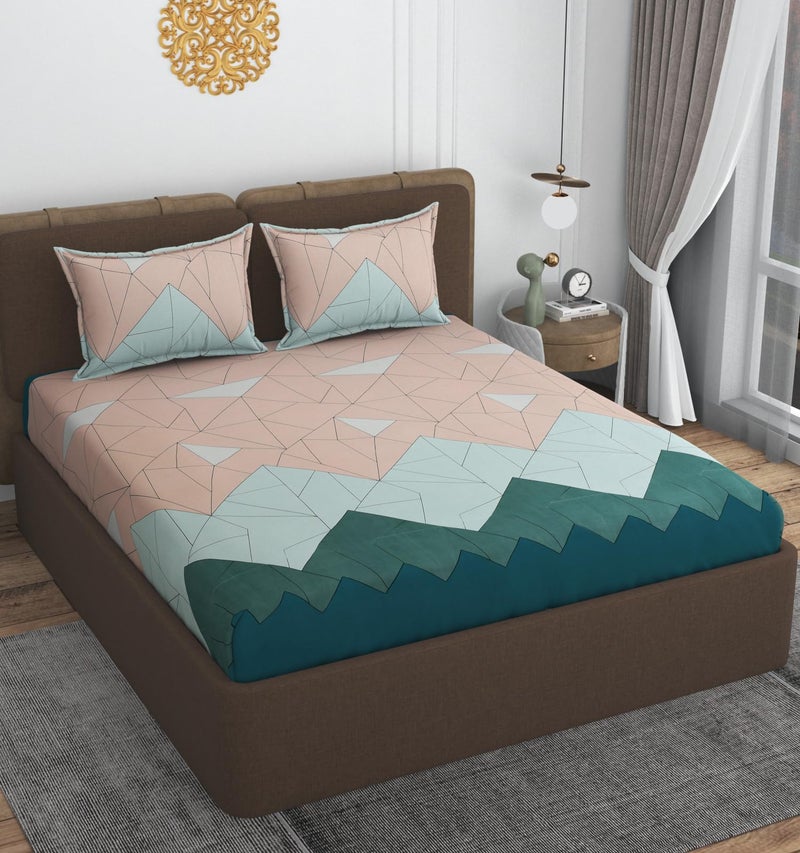 VOMZER 320 TC Cotton Feel All Around Elastic Fitted Queen Size Bedsheets, Supersoft Elastic Fitted Double Bedsheet with 2 Pillow Covers, Size 60x78x8 Inches Green - Image 2