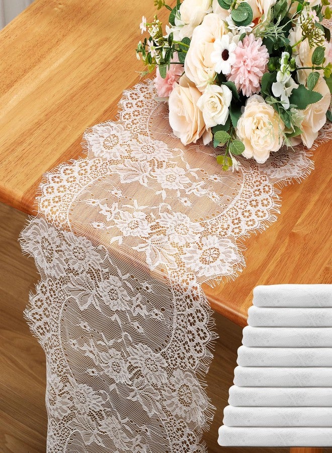 Coume 8 Pack White Lace Table Runner 14 x 120 Inch Rustic Vintage Table Runner with Rose Embroidered Floral for Wedding Party Decor Boho Lace Tablecloth for Spring Easter Summer Kitchen Bridal Baby Shower - Image 1