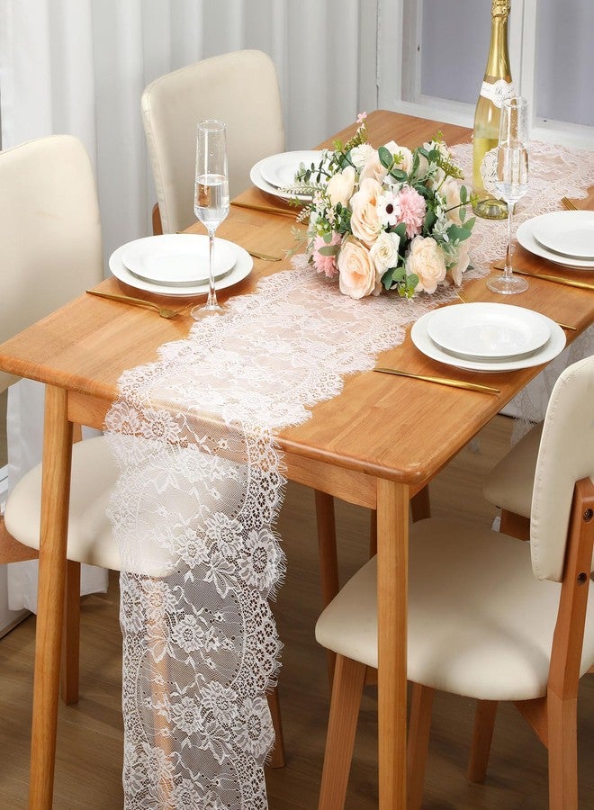 Coume 8 Pack White Lace Table Runner 14 x 120 Inch Rustic Vintage Table Runner with Rose Embroidered Floral for Wedding Party Decor Boho Lace Tablecloth for Spring Easter Summer Kitchen Bridal Baby Shower - Image 4