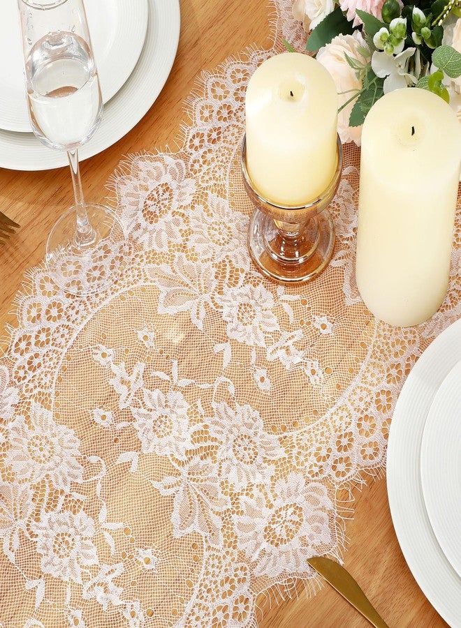 Coume 8 Pack White Lace Table Runner 14 x 120 Inch Rustic Vintage Table Runner with Rose Embroidered Floral for Wedding Party Decor Boho Lace Tablecloth for Spring Easter Summer Kitchen Bridal Baby Shower - Image 5