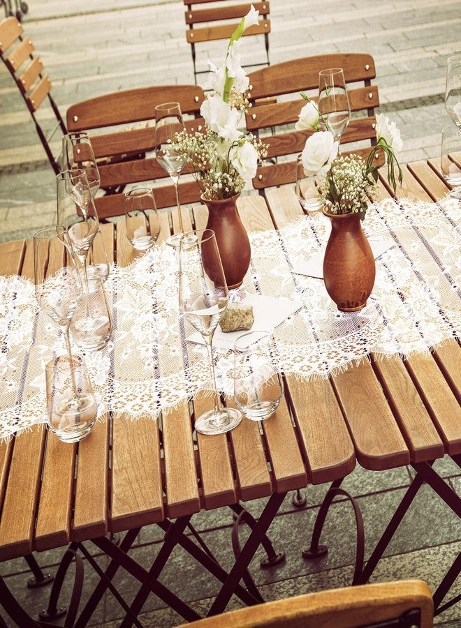 Coume 8 Pack White Lace Table Runner 14 x 120 Inch Rustic Vintage Table Runner with Rose Embroidered Floral for Wedding Party Decor Boho Lace Tablecloth for Spring Easter Summer Kitchen Bridal Baby Shower - Image 3