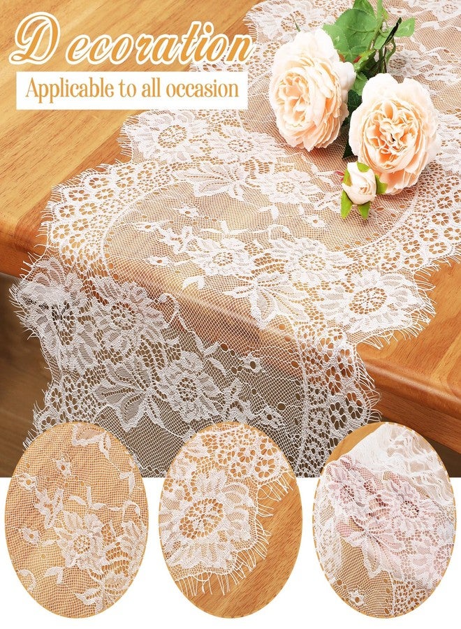 Coume 8 Pack White Lace Table Runner 14 x 120 Inch Rustic Vintage Table Runner with Rose Embroidered Floral for Wedding Party Decor Boho Lace Tablecloth for Spring Easter Summer Kitchen Bridal Baby Shower - Image 2