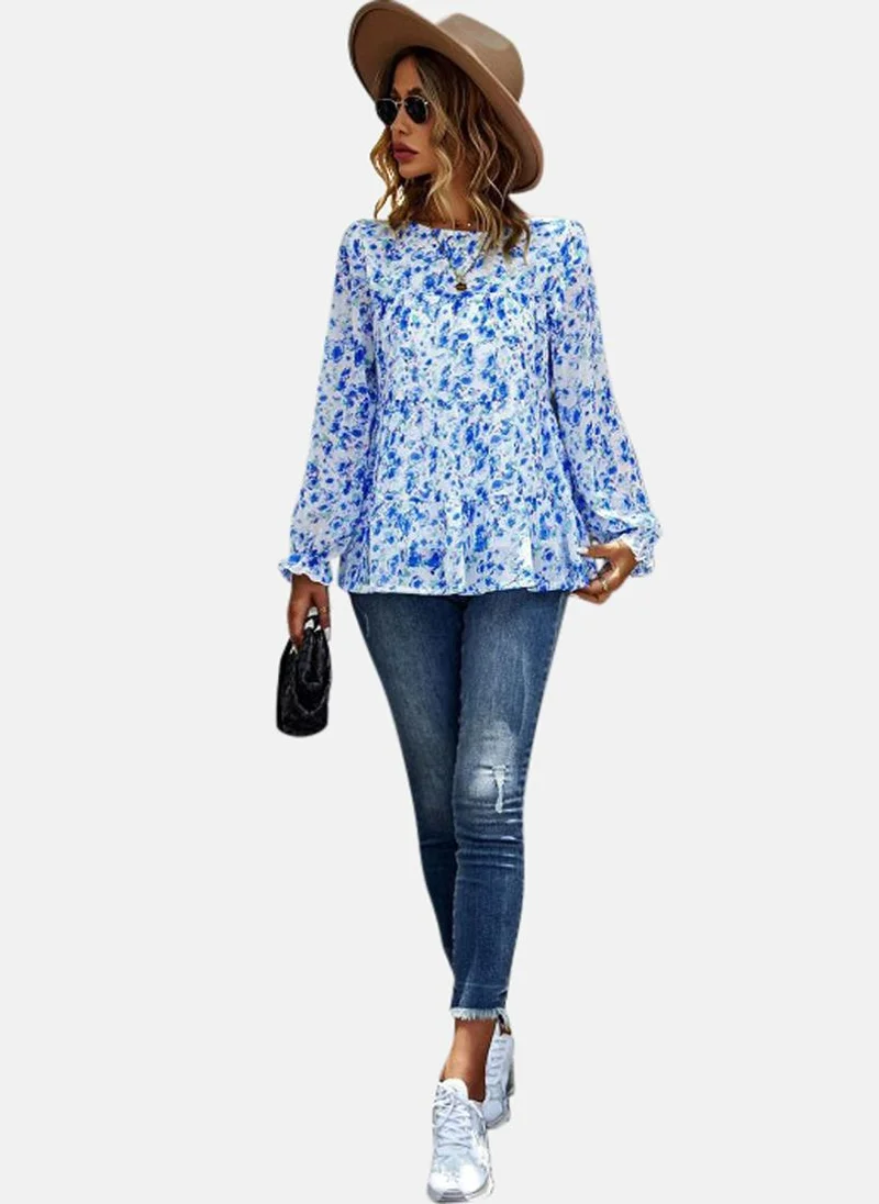 YUNIQEE Blue Round Neck Printed Top