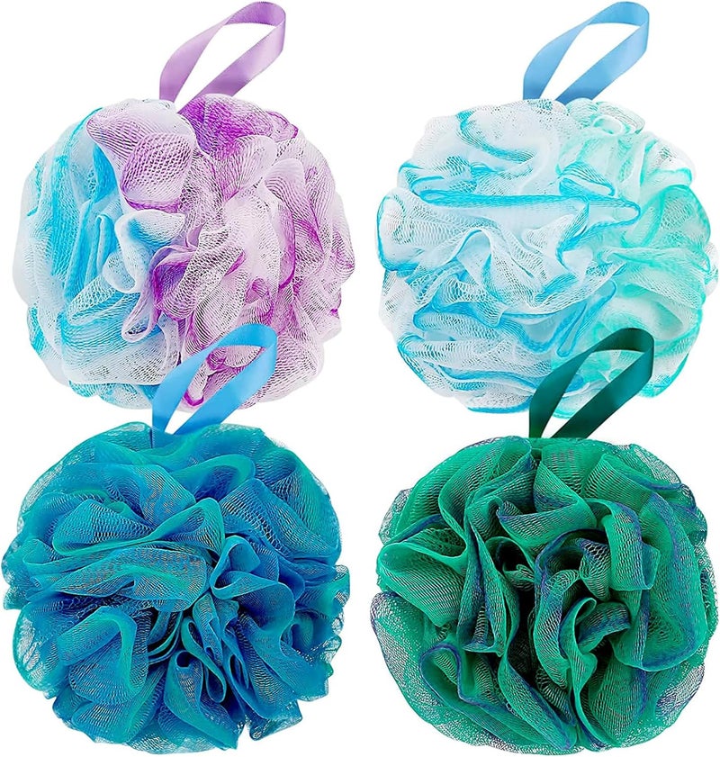 DadyMart Bath Shower Loofah Sponge 60g Bath Mesh Pouf Shower Ball Body Scrubber Exfoliating Bath Sponge for Women and Men, Set of 4, Flower - Image 1