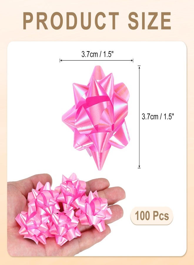 PATIKIL 1.5" Mini Star Gift Bows, 100Pcs Small Christmas Rainbow Film Gift Wrapping Self-Adhesive Bows for Holiday Weddings Birthday Party, Pink - Image 2