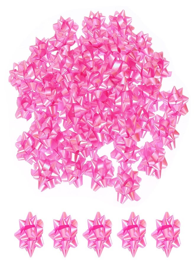 PATIKIL 1.5" Mini Star Gift Bows, 100Pcs Small Christmas Rainbow Film Gift Wrapping Self-Adhesive Bows for Holiday Weddings Birthday Party, Pink - Image 1