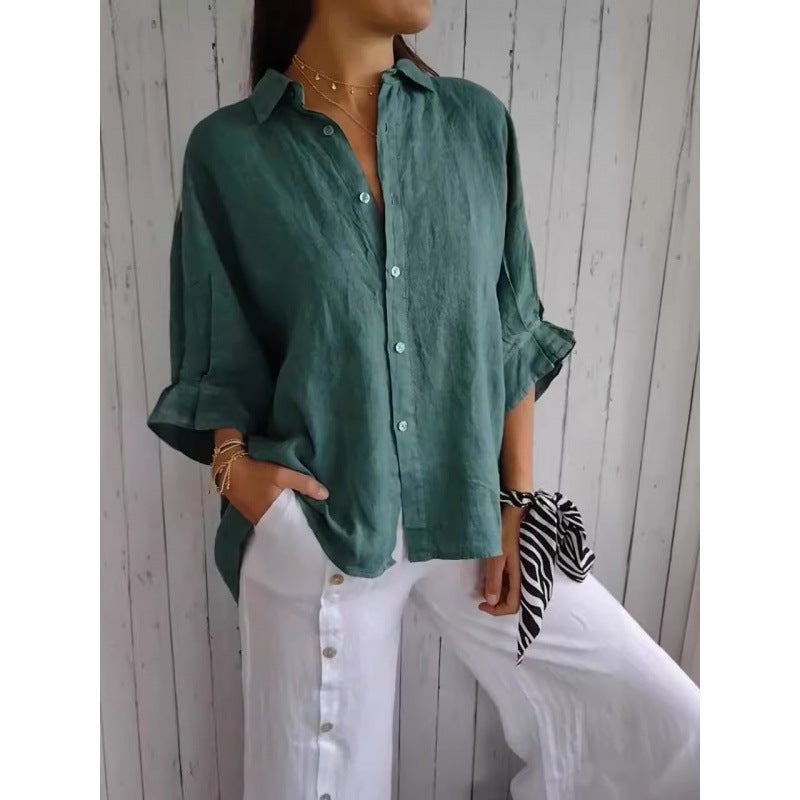 2024 Spring Explosions Cotton Linen Back Lace Design Shirt - Image 4