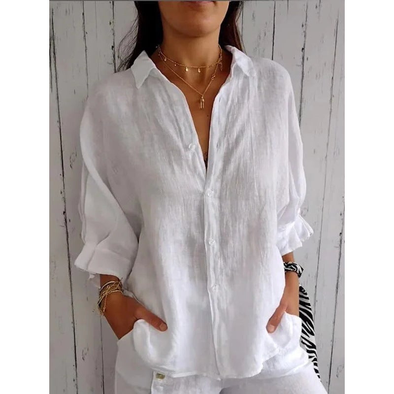 2024 Spring Explosions Cotton Linen Back Lace Design Shirt - Image 5