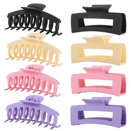 LuSeren 8 Pack Hair Clips for Women 4.3 Inch Large Hair Claw Clips for Women Thin Thick Curly Hair, Big Matte Banana Clips,Strong Hold jaw clips Black Purple Beige Pink - Image 1