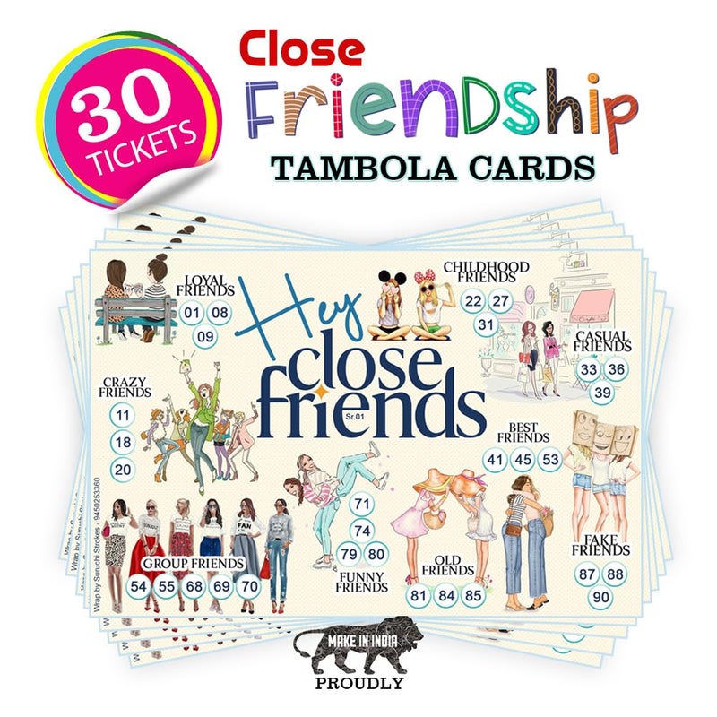 Suruchi Strokes Close Friends Theme Tambola Tickets, New Bingo, Housie Games, Friendship Collection, Designer Printed kukuba for Family Wedding Kitty Party (30 Tickets) - Image 2