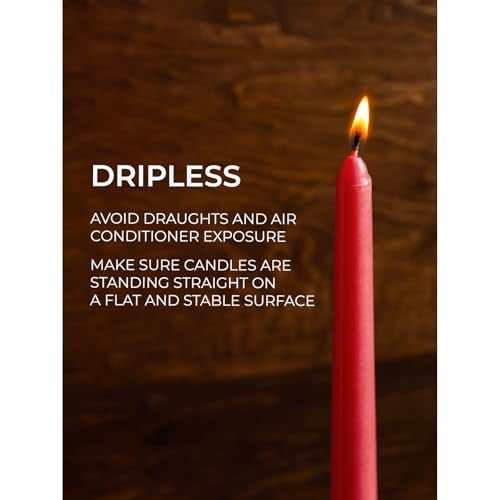 CANDWAX 8 inch Taper Candles Set of 4 - Dripless and Long Burning Candlesticks Perfect for Dinner or Party Decor - Red Candles - Image 4