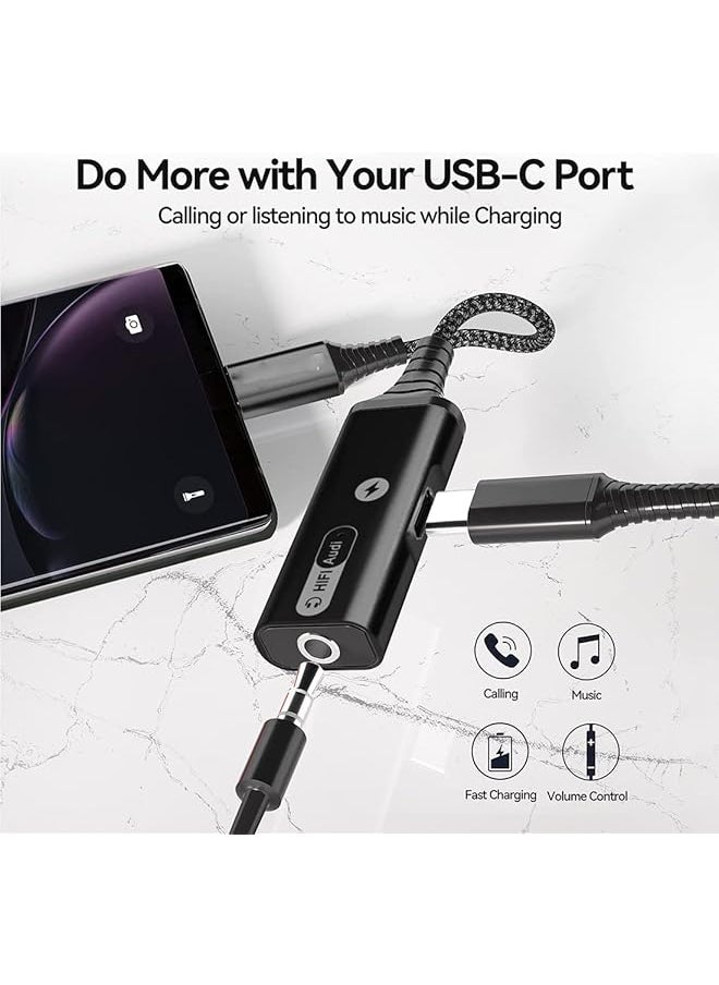 إيروريكس محول سماعة رأس وشاحن USB C إلى 3.5 مم، محول سماعة رأس من النوع C 2 في 1 USB C إلى مقبس ميكروفون Aux مع شحن سريع PD 60 وات متوافق مع Samsung Galaxy S22 S23 Ultra Note20 Pixel 6 Ipad Pro  - Image 2