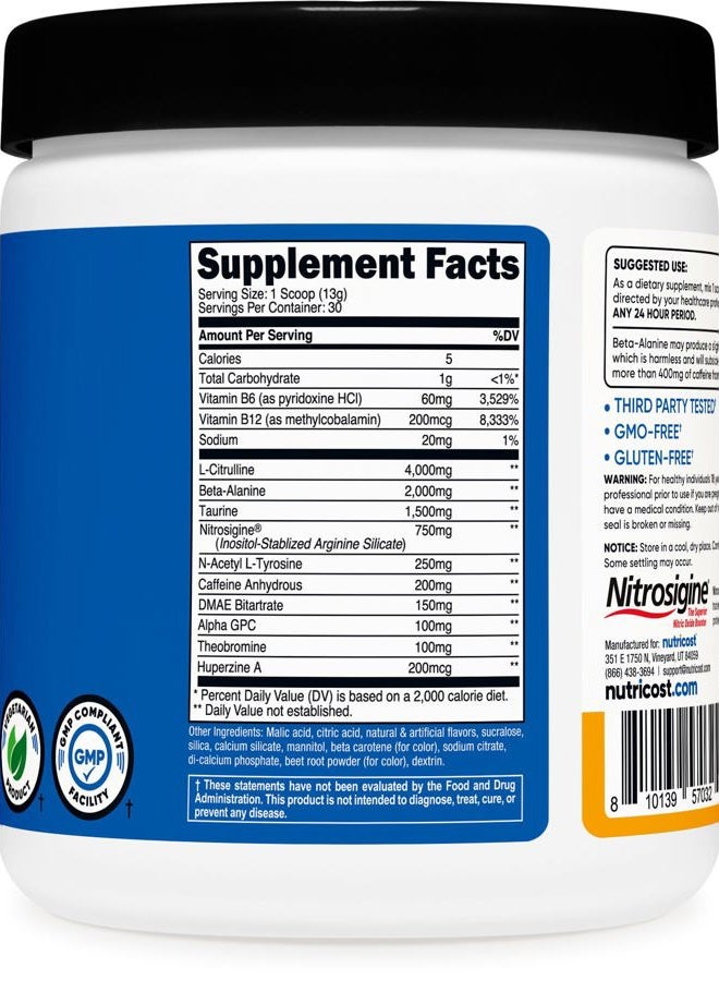 Nutricost Pre-Workout Complex Powder (30 Servings, Peach Mango) - Pre-Workout Supplement with Beta-Alanine, Taurine & Amino Acids - Image 5