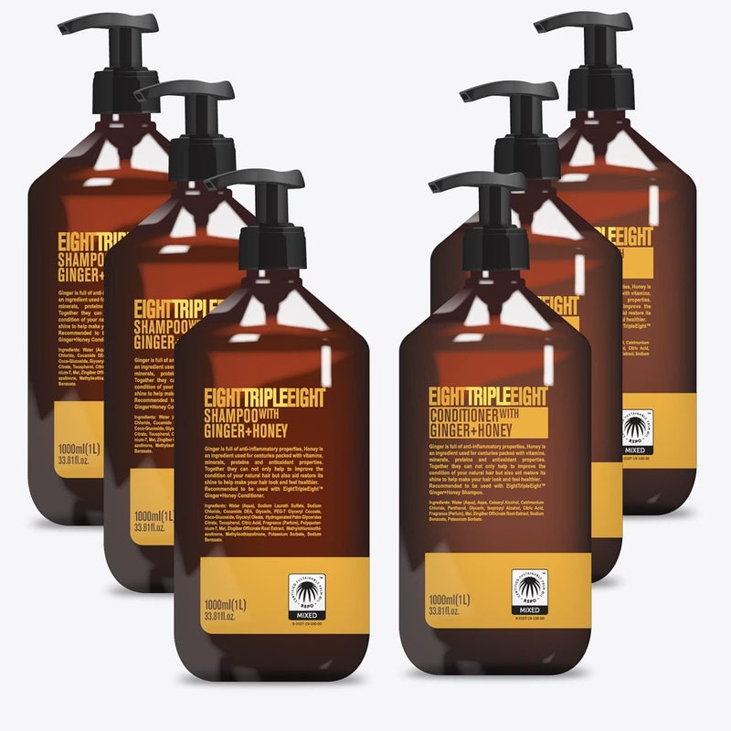 EightTripleEight Ginger Honey Hair Care Set 3x Shampoo 3x Conditioner 1L