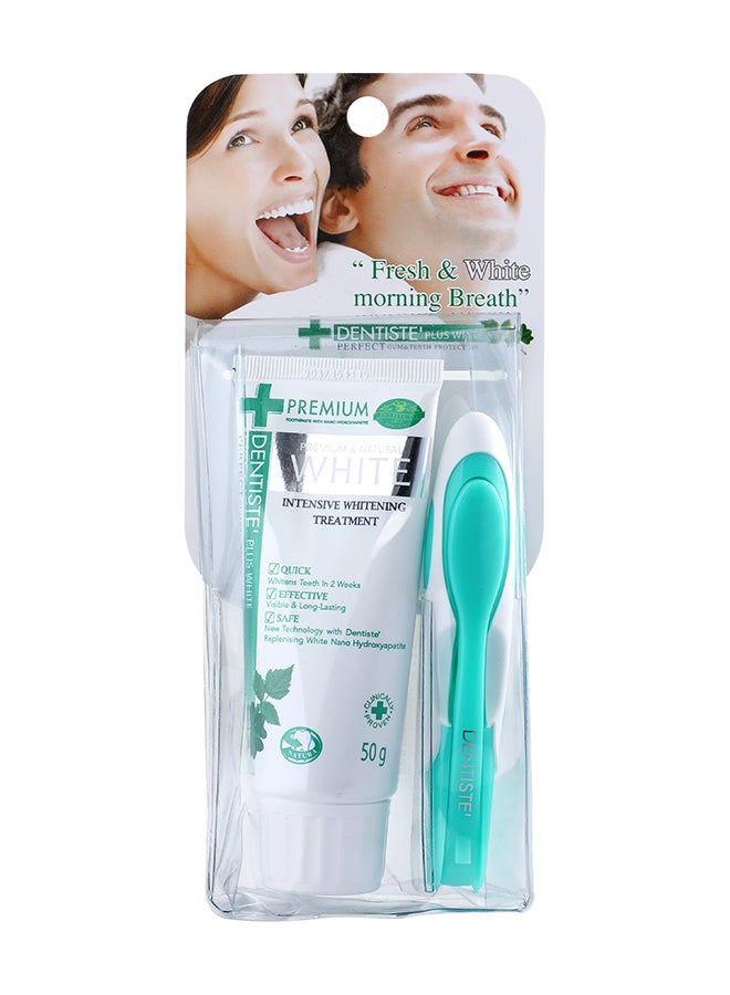 DENTISTE Travel Pack With Premium Plus Natural White Toothpaste 50G And Premium Foldable Travel Brush. - Image 1