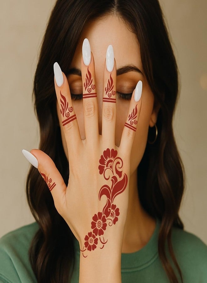 ملصقات استنسل حناء سهلة الاستخدام من فانفاتي، بتصميم زهور جريئة، مجموعة واحدة لليدين | ملصقات استنسل حناء سهلة الاستخدام، مثالية لحفلات الزفاف والمناسبات المختلفة - Image 3