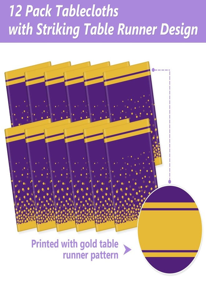 LANLISA Purple and Gold Tablecloth Graduation Decorations 2025 12 Pack, Disposable Plastic Table Cloths for Birthday Masquerade Retirement Party Decor - Image 4