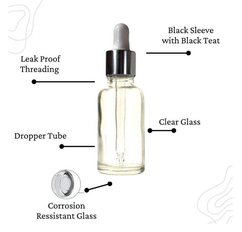 VOW 10ML Transperant Empty Glass Dropper Bottles, Silver Sleeve, White Rubber Teat, Leakproof, Travel For Oil, Perfume, Serum, Cosmetic_Pack of 24 - Image 3