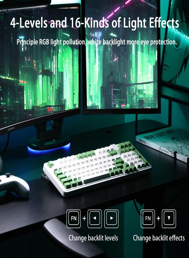 AUSDOM 98Pro Wireless Mechanical Keyboard, Tri-Mode BT/2.4GHz/USB-C Hot Swappable Custom Gaming Keyboard with Backlit, Gasket Structure, Linear Switches for Windows/Mac/PC (Green&White 97keys) - Image 4