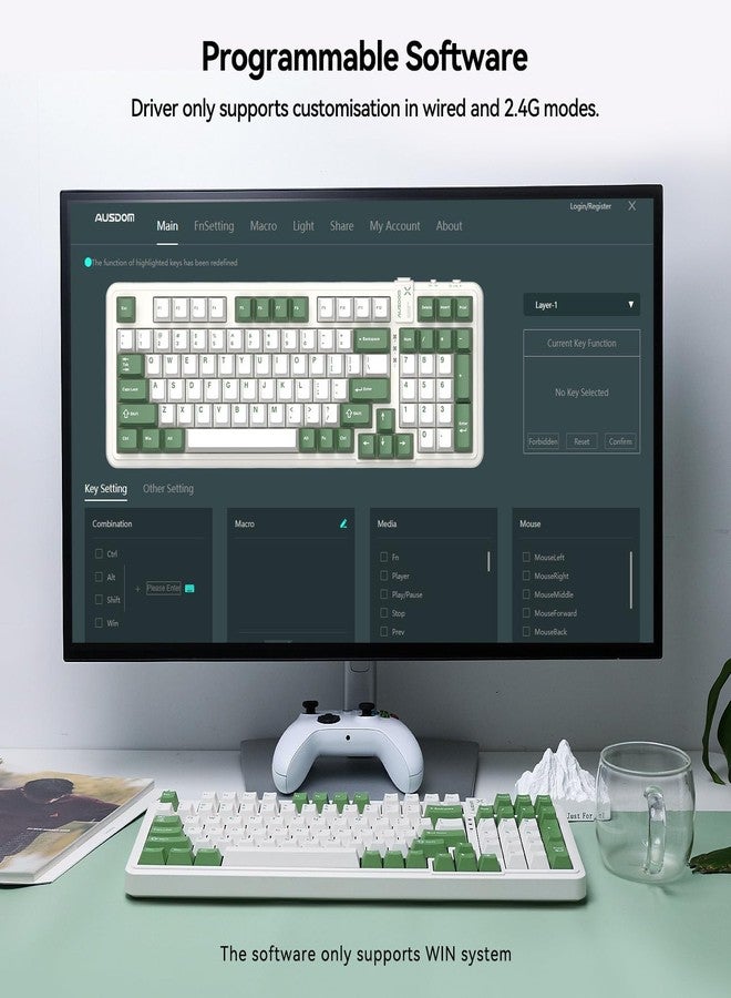 AUSDOM 98Pro Wireless Mechanical Keyboard, Tri-Mode BT/2.4GHz/USB-C Hot Swappable Custom Gaming Keyboard with Backlit, Gasket Structure, Linear Switches for Windows/Mac/PC (Green&White 97keys) - Image 5