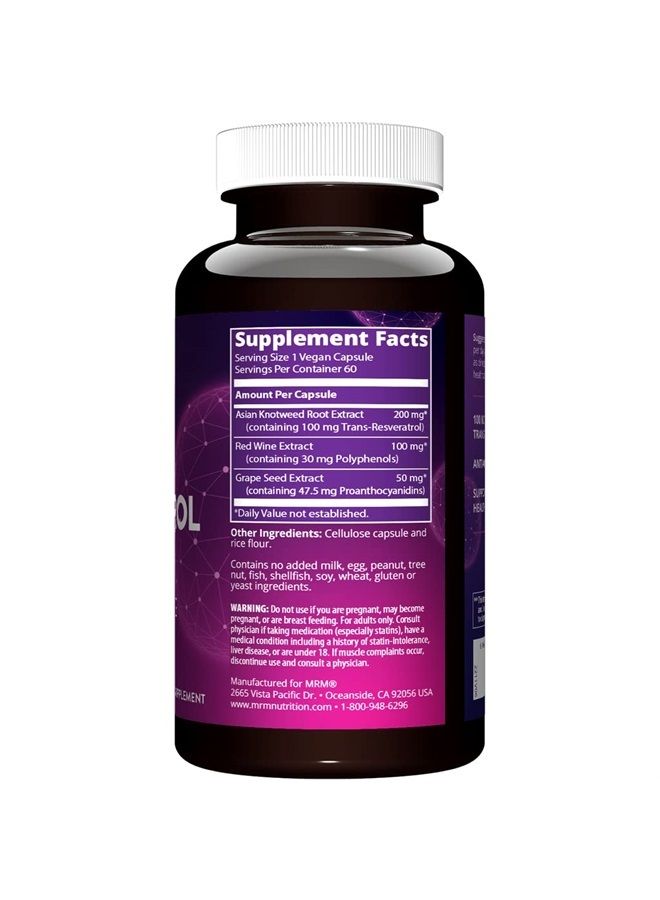 MRM Nutrition Resveratrol | 100mg natural trans-resveratrol | Antioxidant | Gluten-free + vegan | 60 servings - Image 2
