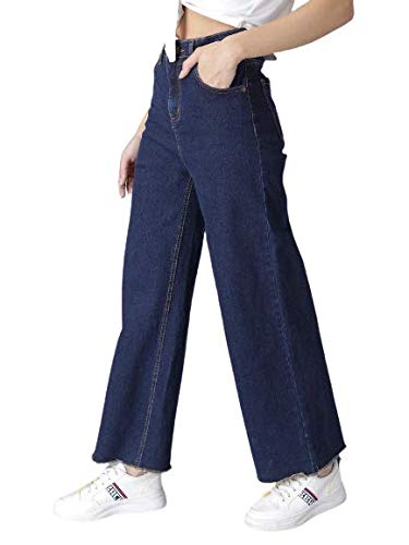 KOTTY Womens High Rise Cotton Lycra Clean Look Ankle Length Flared Denim Jeans(Blue,30) - Image 2