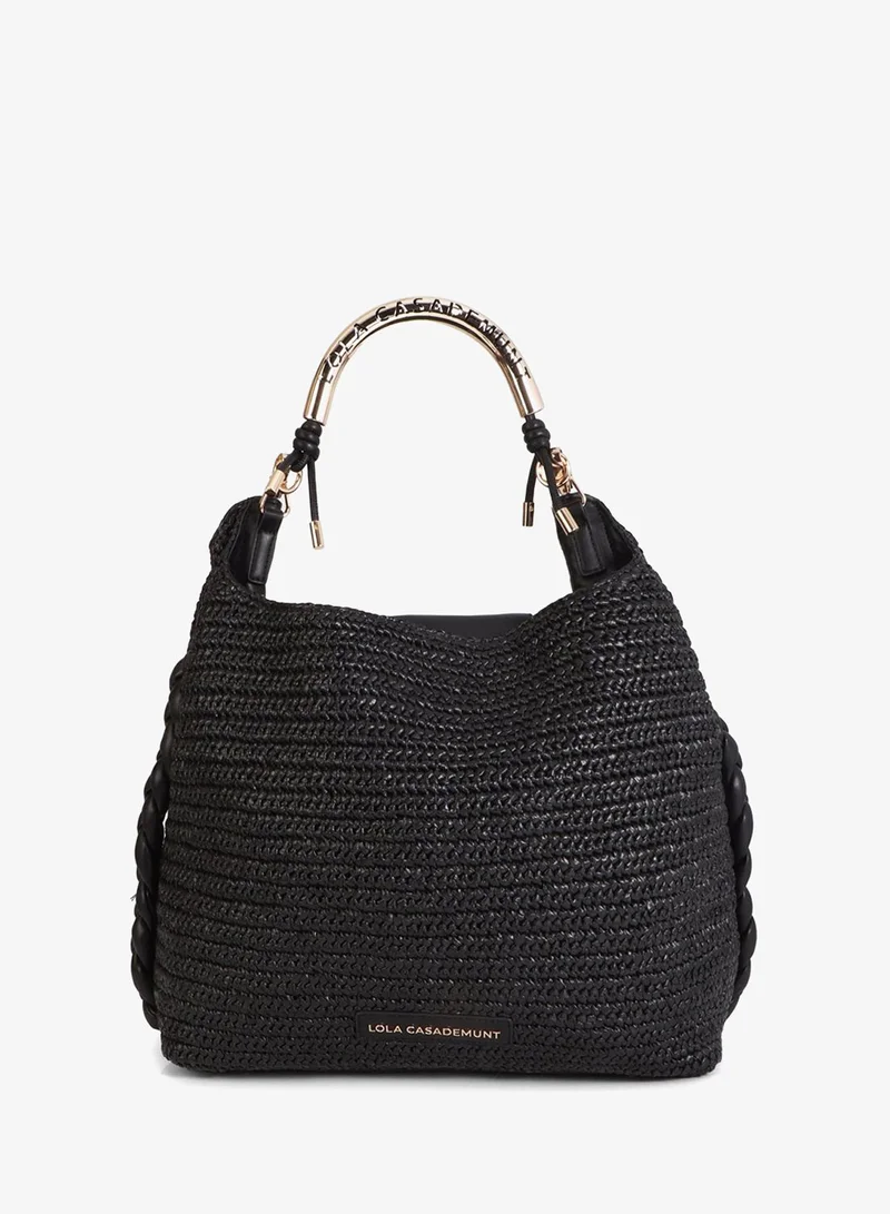 لولا كساديمونت Rattan Effect Shopper Bag with Cut-Out Logo Handle