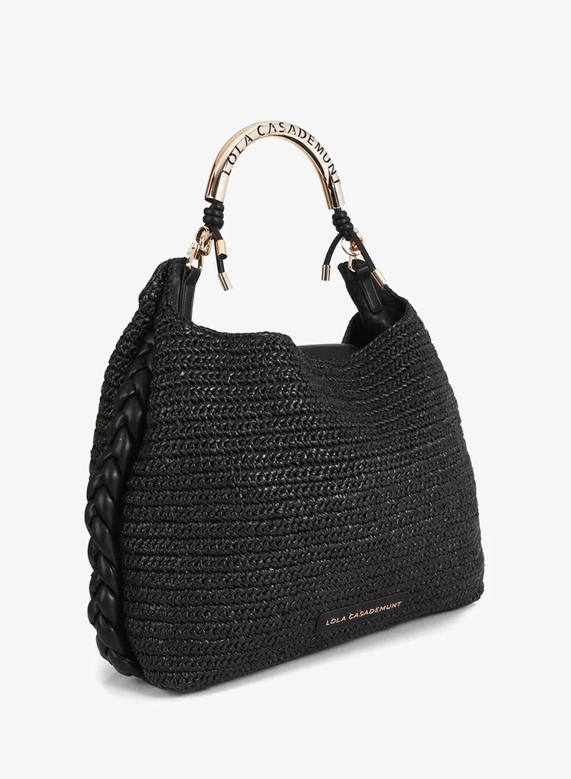 لولا كساديمونت Rattan Effect Shopper Bag with Cut-Out Logo Handle