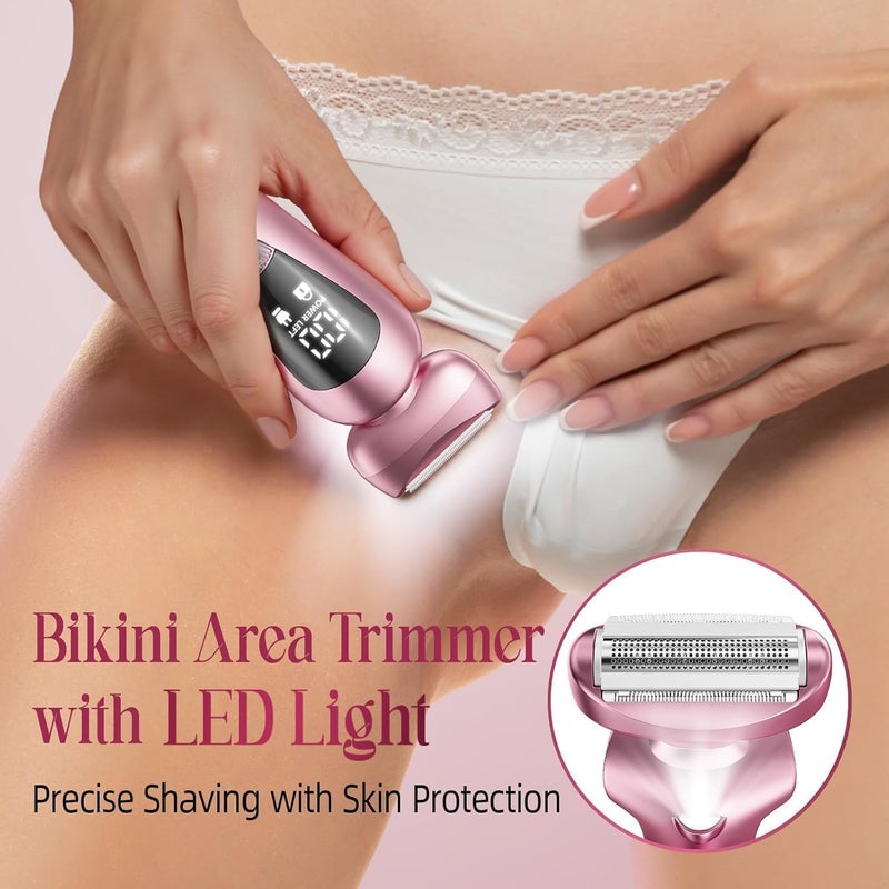 Telfun Electric Shaver for Women: Rechargeable Painless Bikini Trimmer for Body Hair - IPX7 Waterproof Cordless Razor with LED Display for Face/Underarm/Leg Light Pink - Image 4
