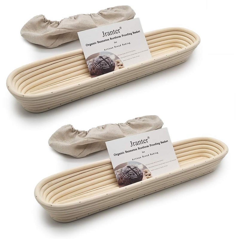 Jranter 15 inches Baguette Banneton Bread Proofing Basket and Linen Liner Set 2 Pack - Image 1