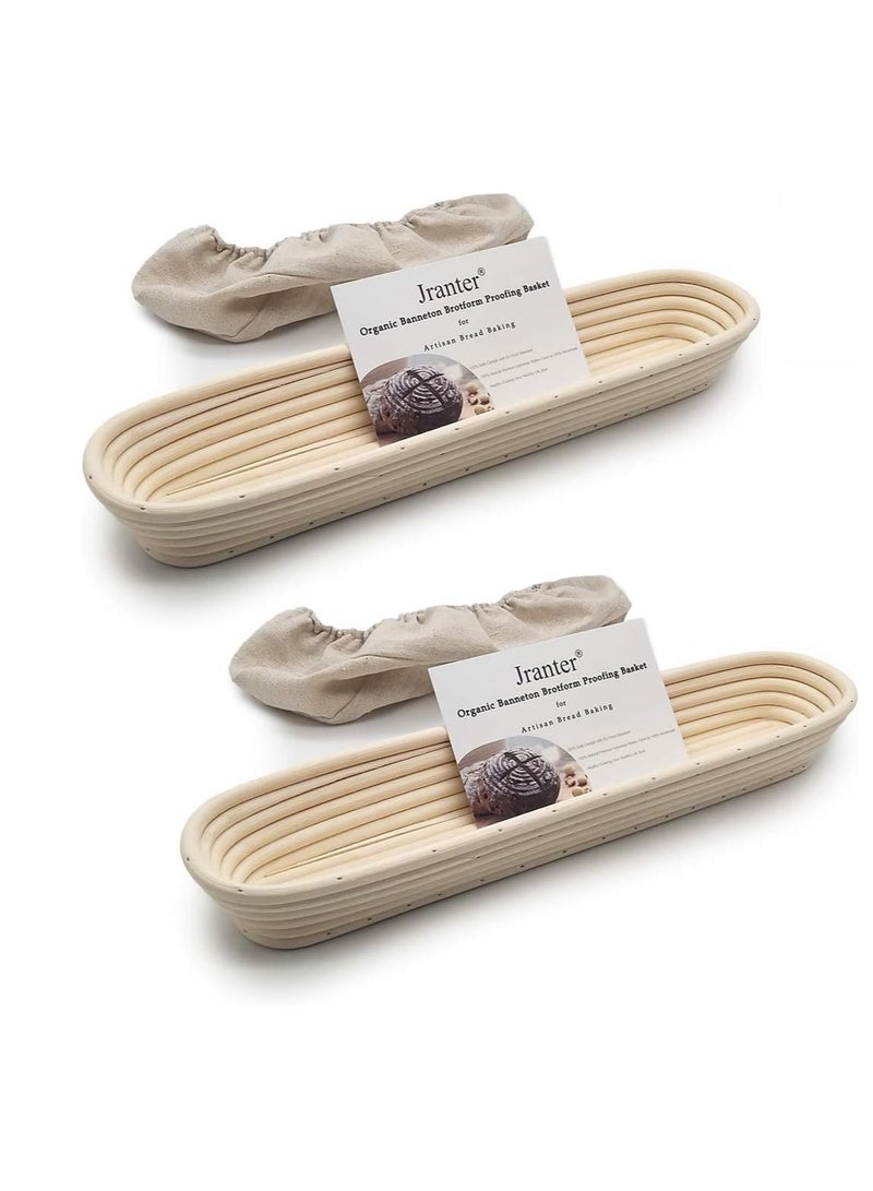 Jranter 15 inches Baguette Banneton Bread Proofing Basket and Linen Liner Set 2 Pack  - Image 3