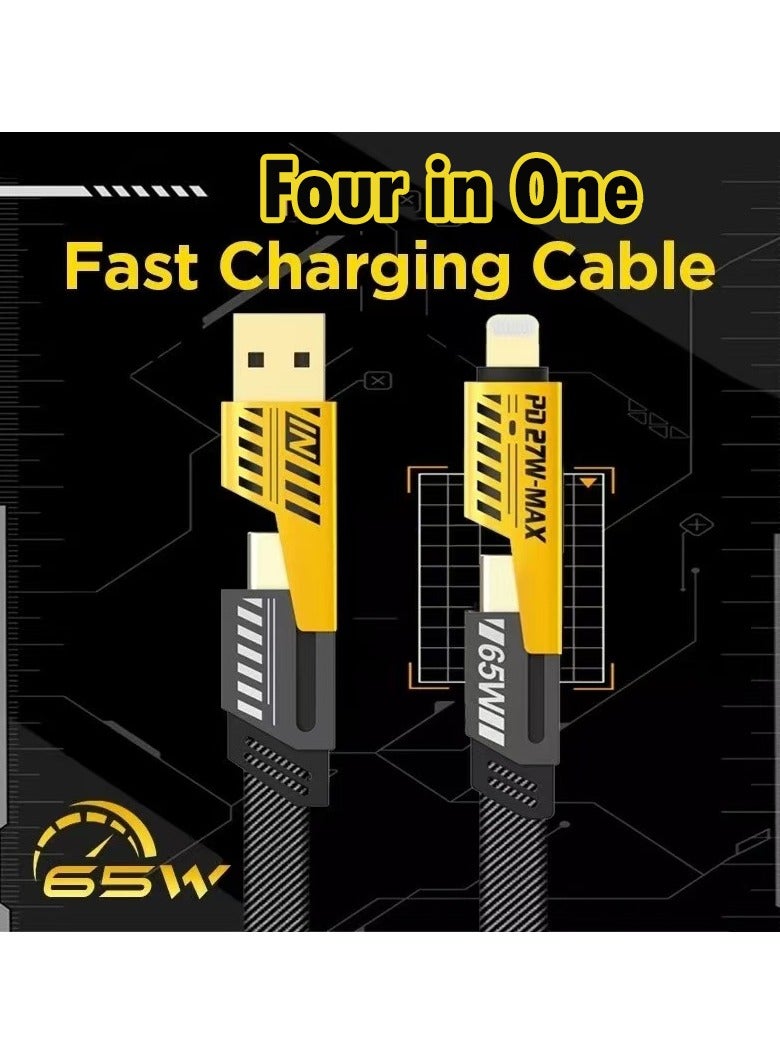 كابل شحن سريع 4 في 1 بقوة 65 وات من USB إلى Type C كابل شحن متعدد الوظائف على طراز Mecha - Image 1