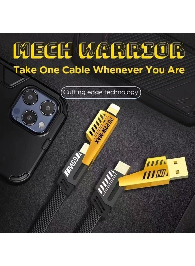 كابل شحن سريع 4 في 1 بقوة 65 وات من USB إلى Type C كابل شحن متعدد الوظائف على طراز Mecha - Image 3
