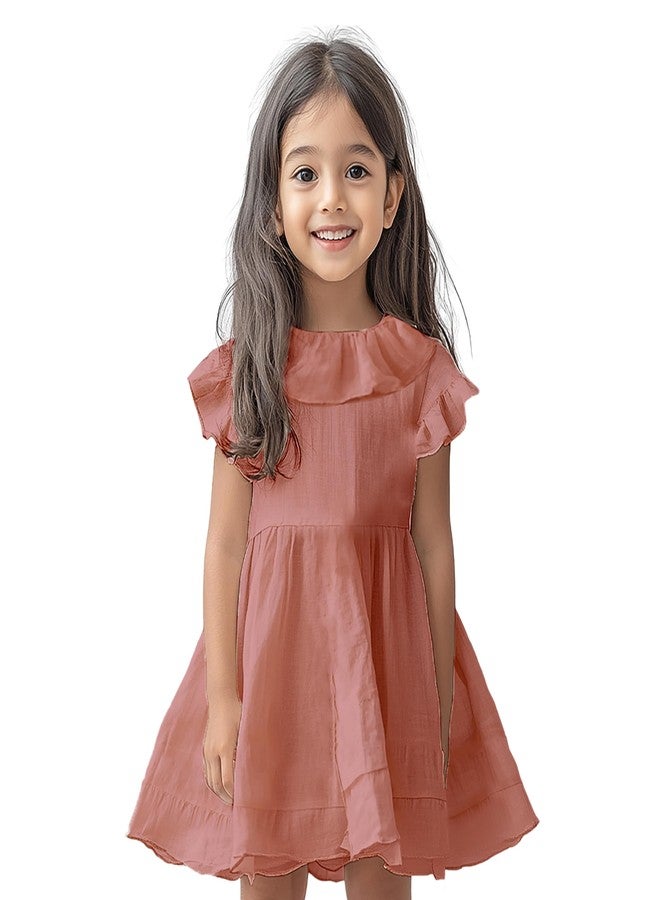 Kidbea® Baby Girls Midi/Knee Frocks | Summer Dress | New Cute Trendy Frock Made with 100% Linen Fabrics Blue, White, Pink & Rust Combo 18 to 24 Months - Image 2