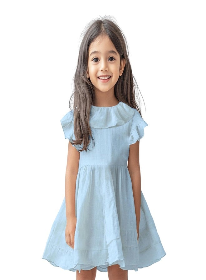 Kidbea® Baby Girls Midi/Knee Frocks | Summer Dress | New Cute Trendy Frock Made with 100% Linen Fabrics Blue, White, Pink & Rust Combo 18 to 24 Months - Image 5