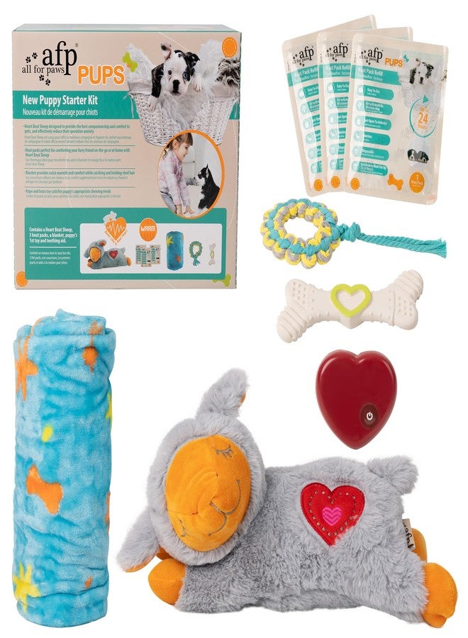 all for paws Puppy Essentials Starter Kit - New Born Dog Toys Gifts Heartbeat Puppy for Dogs, Teething Toys, Heat Packs & Cozy Blanket for Crate Training & Anxiety Relief - Image 1